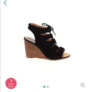 Black lace up wedged heals